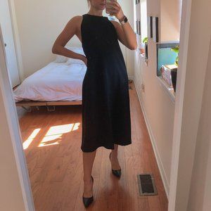 KAAREM Linen Blend Radial V Back Aline Midi Dress